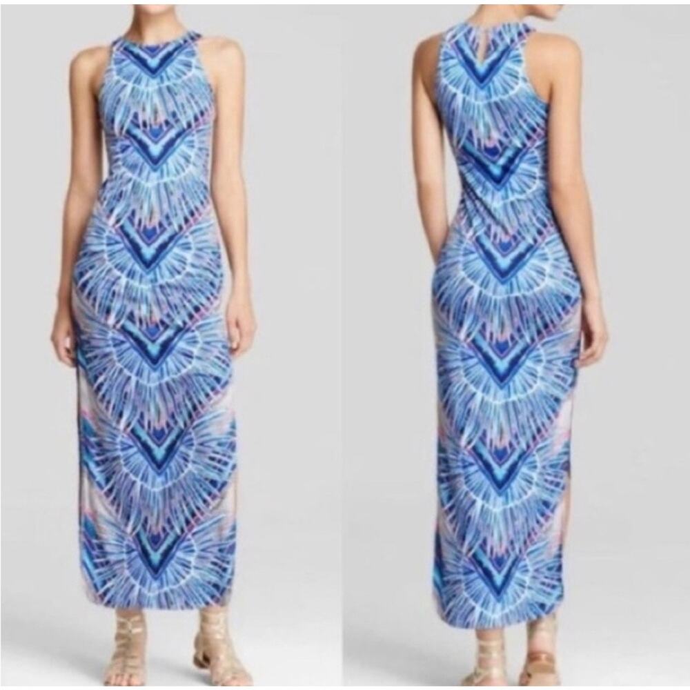 ❌SOLD❌ Mara Hoffman Swim Rising Palm blue print maxi column body con dress med - Picture 2 of 16